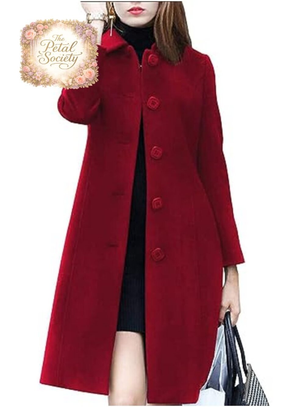 Women's Lapel Single Breasted Mid-Long Wool Blend Coat Slim Fit